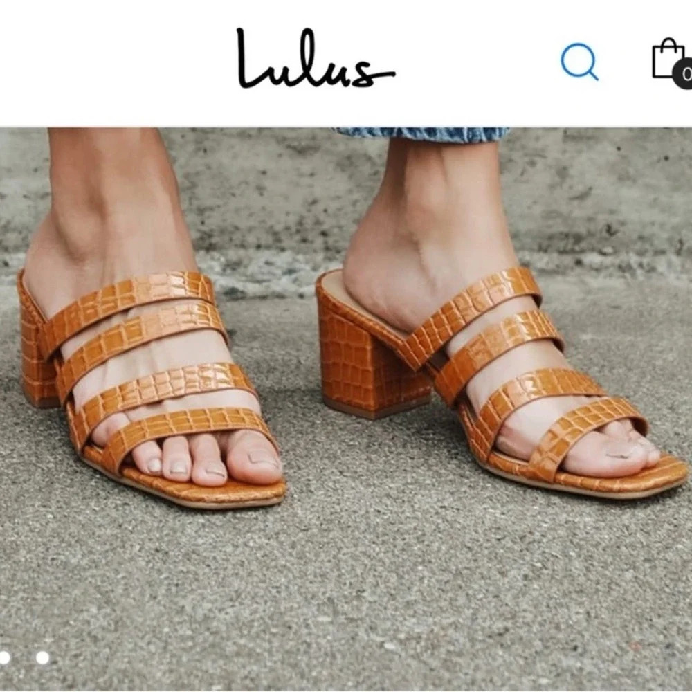 NEW Lulus Zaynie Tan Crocodile Embossed Strappy High Heel Sandal Size 8.5